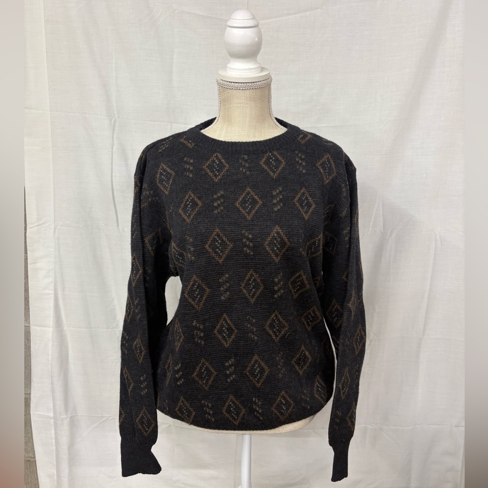 Vintage 90s Woodward Black Gray Indie Knitted Grandpa Style Sweater Size Large